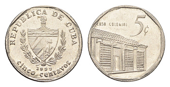 Куба 5 сентаво 1999 Casa Colonial KM 575.2 сталь плакированная никелем UNC 4664-733