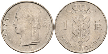 БЕЛЬГИЯ 1 ФРАНК 1976 BELGIQUE KM 142.1 медно-никель 4563-1122