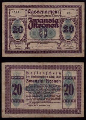 Австрия 20 крон 1919 Нотгельд, Вена бумага 6289-31-4-1