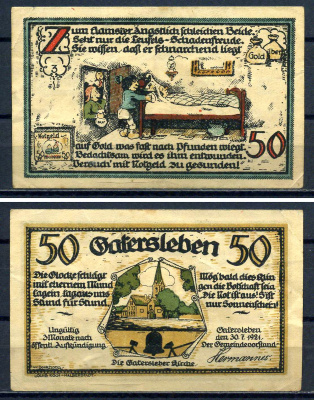 Гатерслебен (Пруссия, Саксония) 50 пфеннигов 1921 P?GrM:0409.1-3/6 бумага 7556-15-2-1