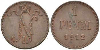 Россия для Финляндии 1 пенни 1912 Николай II (1894-1917) KM 13, Биткин 472 медь 4396-1357