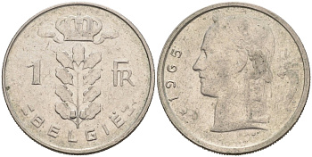 Бельгия 1 франк 1965 Belgie KM 143.1 медно-никель 4575-123