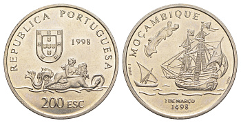 Португалия 200 эскудо 1998 Путешествие Васко да Гамы в Индию 1498 года - Мозамбик KM 711 медно-никель UNC 4677-421