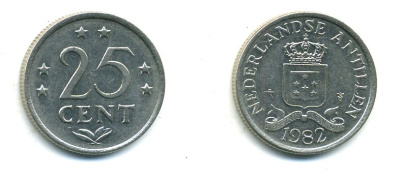 Нидерландские Антилы 25 центов 1982 Беатрикс (1980-2013) KM 11 никель 46-1248