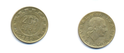 Италия 200 лир 1980 R, шестерня KM 105 алюминиевая бронза 54-1454