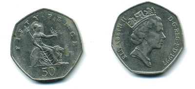 Великобритания 50 пенсов 1997 Елизавета II (1952-2022) KM 940.2, Spink 4351 (H7) медно-никель 540-615
