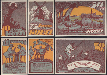 Ребель полный набор из 3 нотгельдов (10, 25 и 50 пфеннигов) 1921 Grabowski 1130.1 бумага UNC (пресс) 7556-4-3-1
