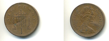 Великобритания 1 пенни 1971 Елизавета II (1952-2022) KM 915, Spink 4237 (B1) бронза 83-451