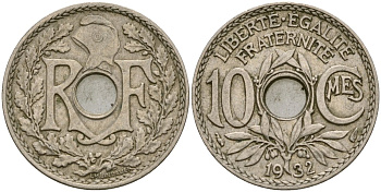 Франция 10 сантимов 1932 KM 866a медно-никель 51-2635