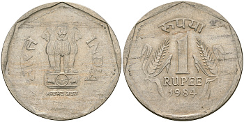 Индия 1 рупия 1984  KM 79.1 медно-никель    4364-4153