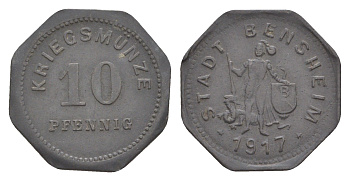 Бенсхайм 10 пфеннигов 1917 Funck 34.3, Men05 1739.4, Men18 2245.4 цинк 4643-959