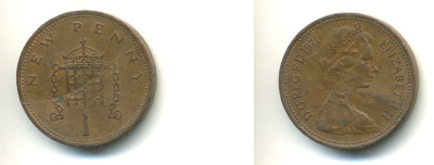 Великобритания 1 пенни 1971 Елизавета II (1952-2022) KM 915, Spink 4237 (B1) бронза 83-451