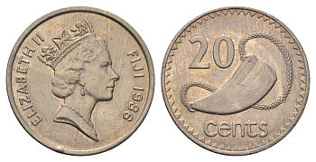 Фиджи 20 центов 1986 редкий год KM 53 медно-никель aUNC 4545-815