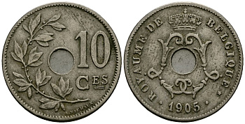 Бельгия 10 сантимов 1905 KM 52 медно-никель 4177-1252