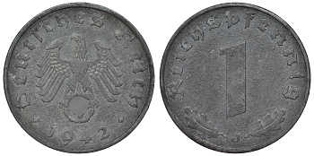 Германия 1 рейхспфенниг 1942 J KM 97, J. 369 цинк 4124-227
