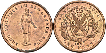 Канада, Квебек 1 пенни 1837 Du Bus Canada KM TN10 медь    1531-942