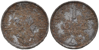 Норвегия 1 эре 1942 Хокон VII (1905-1957) KM 387 железо 4564-815