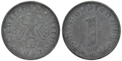 Германия 1 рейхспфенниг 1942 J KM 97, J. 369 цинк 4124-227