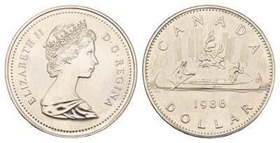 Канада 1 доллар 1986 Елизавета II (1952-2022), каноэ KM 120.1 никель UNC 4565-942
