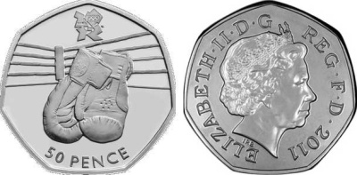 Великобритания 50 пенсов 2011 XXX летние Олимпийские игры в Лондоне в 2012 году, бокс, в оригинальном картонном буклете, с Олимпийской голограммой (7/29) KM 1175 медно-никель  UNC  3-6-6-10