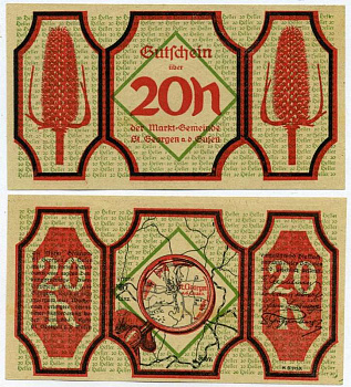 Австрия, Санкт-Георген 20 геллеров 1920 нотгельд, земля Зальцбург   бумага  UNC (пресс) 7221-27-2-2