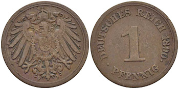 ГЕРМАНИЯ 1 ПФЕННИГ 1890 F KM 10, J. 10, Weege 2 медь 211-139