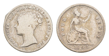 Великобритания 4 пенса 1846 Виктория (1837-1901) KM 731, Spink 3913 серебро 1520-1245
