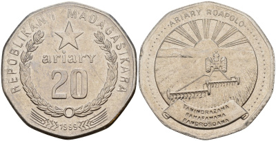 Мадагаскар 20 ариари 1999 KM 24.2 сталь плакированная никелем 4140-642