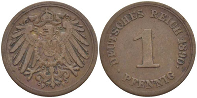 ГЕРМАНИЯ 1 ПФЕННИГ 1890 F KM 10, J. 10, Weege 2 медь 211-139