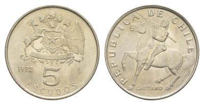 Чили 5 эскудо 1972 KM 199 медно-никель UNC 4652-1036