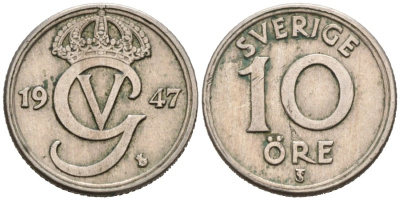 Швеция 10 эре 1947 Густав V (1907-1950) KM 795 никель бронза 4564-744