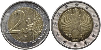 ГЕРМАНИЯ 2 ЕВРО 2003 G KM 214 биметалл 4390-1055