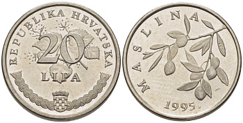 Хорватия 20 лип 1995 олива, легенда на хорватском KM 7 сталь плакированная никелем 66-535