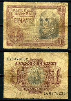 Испания 1 песета 1953 22 июля 1953, Мигель де Санта Круз Pick 144а бумага 7207-44-1-2