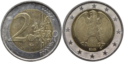 ГЕРМАНИЯ 2 ЕВРО 2003 G KM 214 биметалл 4390-1055