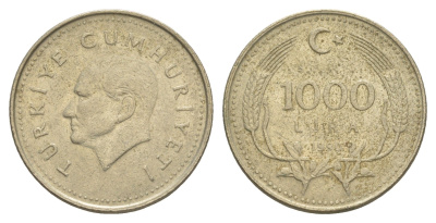 Турция 1000 лир 1990 Кемаль Ататюрк KM 997 медь цинк никель 4523-1233