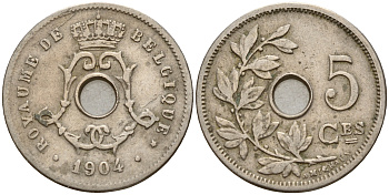 Бельгия 5 сантимов 1904 Belges KM 54 медно-никель    4598-754
