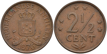 Нидерландские Антилы 2 1/2 цента 1976 Юлиана (1948-1980) KM 9 бронза 4595-425