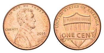 США 1 цент 2014 Линкольн KM 468 цинк плакированный медью 4674-726