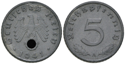 Германия 5 рейхспфеннигов 1941 A J. 370, KM 100 цинк 4164-512