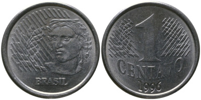 Бразилия 1 сентаво 1996 KM 631, Schon 140, Bentes?772 нержавеющая сталь 4567-1149