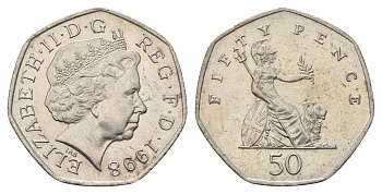 Великобритания 50 пенсов 1998 Елизавета II (1952-2022) KM 991, Spink 4610 (H8) медно-никель 4695-713