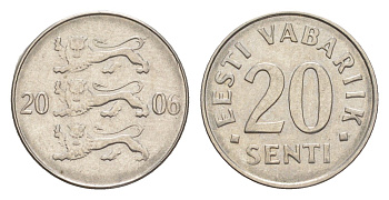 Эстония 20 сентов 2006 KM 23a сталь плакированная никелем 4383-1167