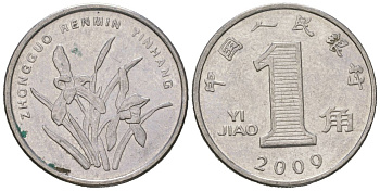 Китай 1 цзяо 2009 KM 1210b сталь плакированная никелем aUNC 4618-356