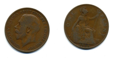 Великобритания 1 пенни 1921 Георг V (1910-1936) KM 810, Spink 4051 бронза 47-544