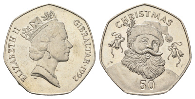 Гибралтар 50 пенсов 1992 Рождество KM 108 медно-никель UNC 1524-2025