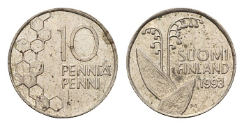 Финляндия 10 пенни 1993 KM 65 медно-никель 4702-441