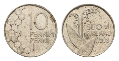 Финляндия 10 пенни 1993 KM 65 медно-никель 4702-441