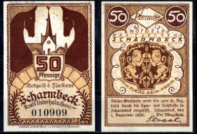 Шармбек (Пруссия, Ганновер) 50 пфеннигов 1920 Mehl Grabowski 1173.1a бумага UNC (пресс) 7553-21-2-1