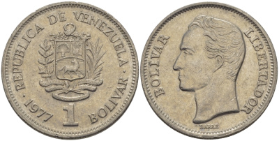 Венесуэла 1 боливар 1977 Симон Боливар KM 52 никель 31-537
